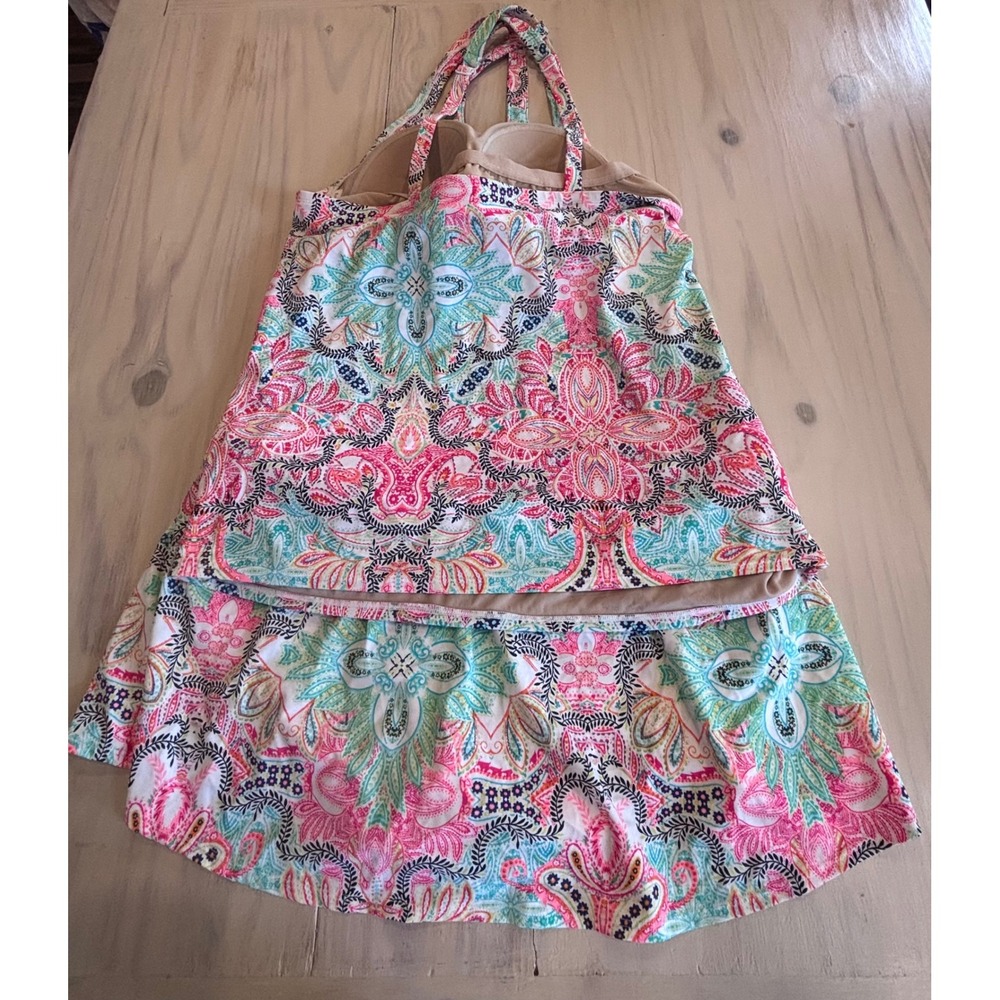 Cacique Swimdress Tankini Set Paisley Floral Pink Plus Size 18 Top 16 Bottom - Picture 10 of 13